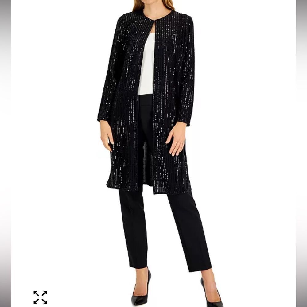 Anne Klein Black Sequin Longline Duster Cardigan NWT Evening Glam Holiday Party - Picture 5 of 16